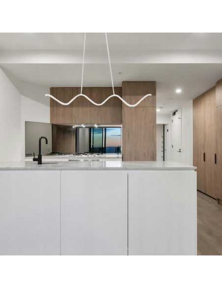 Lampa wisząca ZIGZAG LED 3000K - nowoczesna elegancja do kuchni i jadalni, regulowana wysokość, minimalistyczny design.