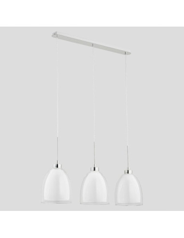 Nowoczesna lampa wisząca RONDA Biała z chromowaną podsufitką - eleganckie oświetlenie do salonu, biura i jadalni