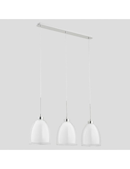 Nowoczesna lampa wisząca RONDA Biała z chromowaną podsufitką - eleganckie oświetlenie do salonu, biura i jadalni