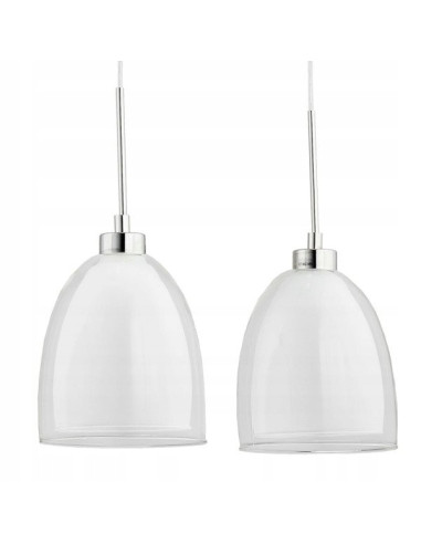 Nowoczesna lampa wisząca RONDA Biała z chromowaną podsufitką - eleganckie oświetlenie do salonu, biura i jadalni