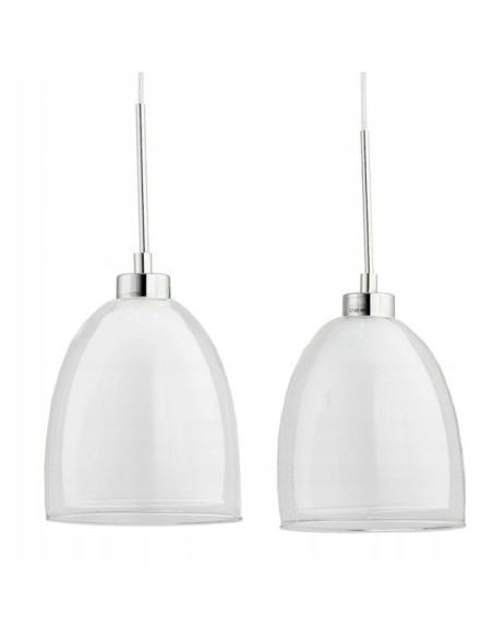 Nowoczesna lampa wisząca RONDA Biała z chromowaną podsufitką - eleganckie oświetlenie do salonu, biura i jadalni