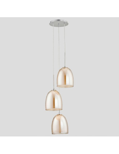 Lampa wisząca RONDA HERBACIANA z miodowymi kloszami, elegancki design do biura, salonu i jadalni, 3xE27