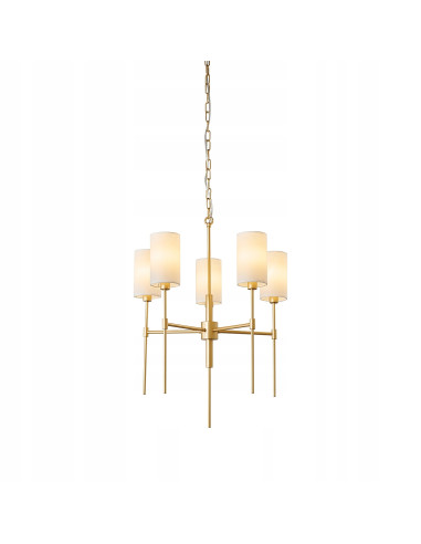 Lampa wisząca DARLING w stylu glamour, złota, 5-punktowe oświetlenie do eleganckich wnętrz i sal weselnych