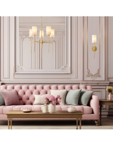 Lampa wisząca DARLING w stylu glamour, złota, 5-punktowe oświetlenie do eleganckich wnętrz i sal weselnych