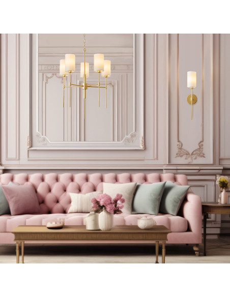 Lampa wisząca DARLING w stylu glamour, złota, 5-punktowe oświetlenie do eleganckich wnętrz i sal weselnych