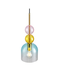 Lampa wisząca PASTELLO BLUE - elegancka lampa w pastelowych kolorach z szklanym kloszem i złotym wykończeniem