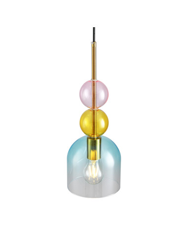 Lampa wisząca PASTELLO BLUE - elegancka lampa w pastelowych kolorach z szklanym kloszem i złotym wykończeniem