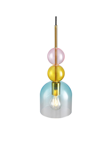 Lampa wisząca PASTELLO BLUE - elegancka lampa w pastelowych kolorach z szklanym kloszem i złotym wykończeniem