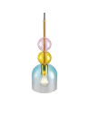 Lampa wisząca PASTELLO BLUE - elegancka lampa w pastelowych kolorach z szklanym kloszem i złotym wykończeniem