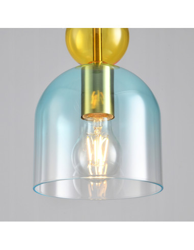 Lampa wisząca PASTELLO BLUE - elegancka lampa w pastelowych kolorach z szklanym kloszem i złotym wykończeniem