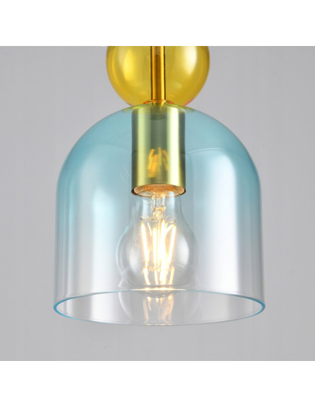 Lampa wisząca PASTELLO BLUE - elegancka lampa w pastelowych kolorach z szklanym kloszem i złotym wykończeniem