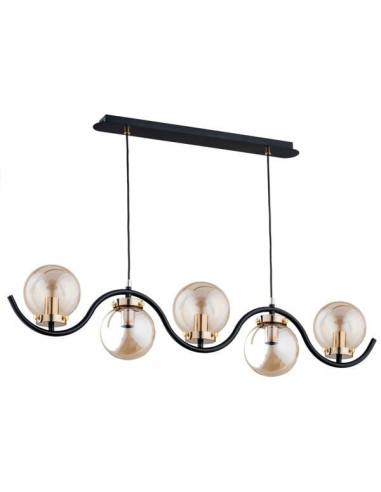 Lampa wisząca KORDA GOLD - elegancka lampa w stylu glamour, 5 źródeł światła w czarnym i złotym wykończeniu.