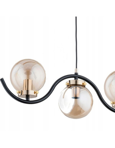Lampa wisząca KORDA GOLD - elegancka lampa w stylu glamour, 5 źródeł światła w czarnym i złotym wykończeniu.