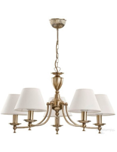 Lampa Wisząca SOFIA - Elegancki Żyrandol w Złocie z Białymi Abażurami, 5-punktowe Oświetlenie do Wnętrz Klasycznych