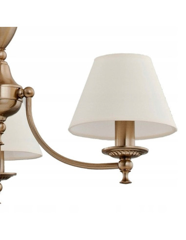 Lampa Wisząca SOFIA - Elegancki Żyrandol w Złocie z Białymi Abażurami, 5-punktowe Oświetlenie do Wnętrz Klasycznych