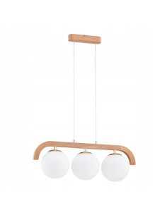 Żyrandol KRYZA w stylu skandynawskim, drewniana belka, 3xE14, elegancka lampa do kuchni i jadalni