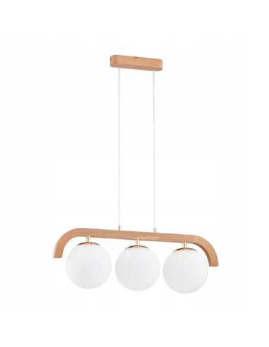 Żyrandol KRYZA w stylu skandynawskim, drewniana belka, 3xE14, elegancka lampa do kuchni i jadalni