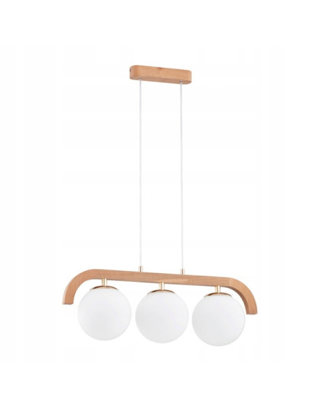 Żyrandol KRYZA w stylu skandynawskim, drewniana belka, 3xE14, elegancka lampa do kuchni i jadalni