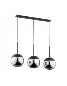 Nowoczesny czarny żyrandol VOLDA z lustrzanymi kloszami, trzy źródła światła E27, idealny do jadalni i salonu