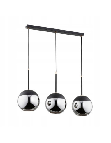 Nowoczesny czarny żyrandol VOLDA z lustrzanymi kloszami, trzy źródła światła E27, idealny do jadalni i salonu