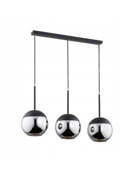 Nowoczesny czarny żyrandol VOLDA z lustrzanymi kloszami, trzy źródła światła E27, idealny do jadalni i salonu
