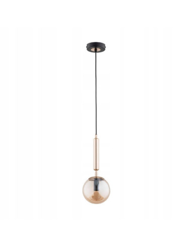 Nowoczesna lampa wisząca VOLDA PICOLO z bursztynowym kloszem i złotym detalem - elegancja w każdym wnętrzu