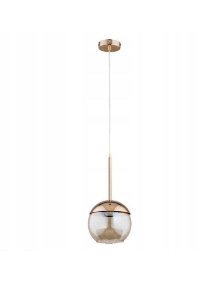 Lampa wisząca VOLDA w dymionej kuli z metalowym złotym kapturkiem - elegancki dodatek do każdego wnętrza