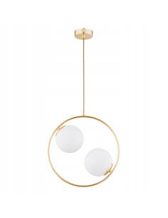 Lampa wisząca AVIA - elegancka lampa z metalową obrączką złotą, białe szklane klosze, idealna do jadalni i salonu.