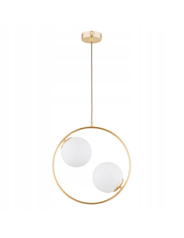Lampa wisząca AVIA - elegancka lampa z metalową obrączką złotą, białe szklane klosze, idealna do jadalni i salonu.