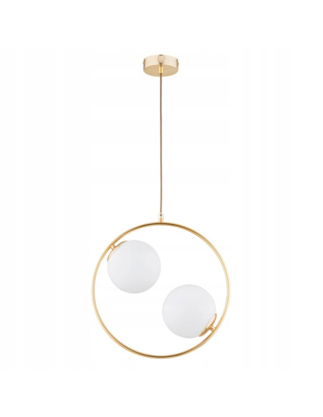 Lampa wisząca AVIA - elegancka lampa z metalową obrączką złotą, białe szklane klosze, idealna do jadalni i salonu.