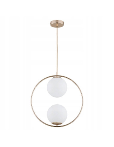Lampa wisząca AVIA w złotej oprawie z białymi kloszami – elegancki element wystroju do salonu i przedpokoju