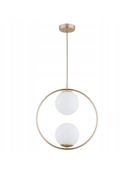 Lampa wisząca AVIA w złotej oprawie z białymi kloszami – elegancki element wystroju do salonu i przedpokoju