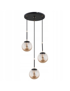 Nowoczesna lampa wisząca SEBIA z czarną podsufitką i złotymi detalami - 3-punktowe oświetlenie do jadalni i biura