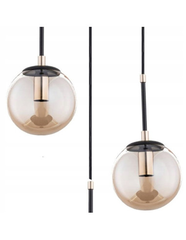 Nowoczesna lampa wisząca SEBIA z czarną podsufitką i złotymi detalami - 3-punktowe oświetlenie do jadalni i biura