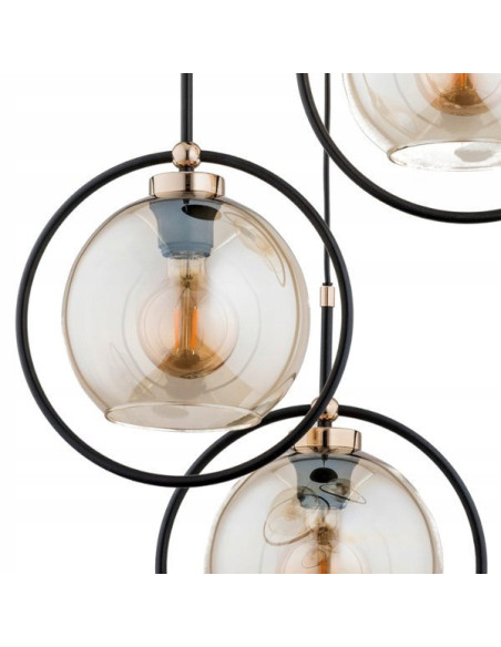 Nowoczesny żyrandol industrialny SELDI z transparentnymi kulami i czarnymi akcentami do stylowych wnętrz