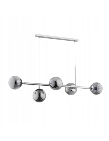 Nowoczesny żyrandol DANSA z dymionymi bąbelkami, chromowana konstrukcja - elegancja do salonu, kuchni i jadalni