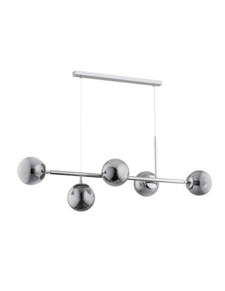 Nowoczesny żyrandol DANSA z dymionymi bąbelkami, chromowana konstrukcja - elegancja do salonu, kuchni i jadalni