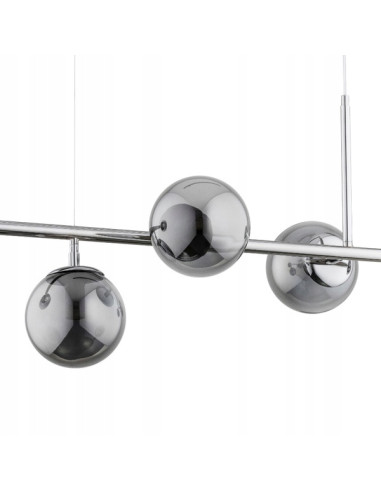 Nowoczesny żyrandol DANSA z dymionymi bąbelkami, chromowana konstrukcja - elegancja do salonu, kuchni i jadalni