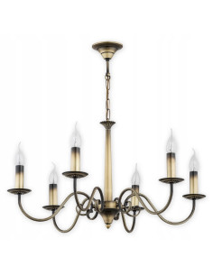 Żyrandol elegancki ASTI w patynowym złocie, 6-punktowy kandelabrowy do reprezentacyjnych wnętrz i biur