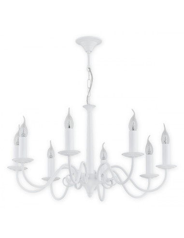 Lampa sufitowa ASTI w eleganckim stylu kandelabrowym, złota, 8 punktów świetlnych, idealna do dużych wnętrz.