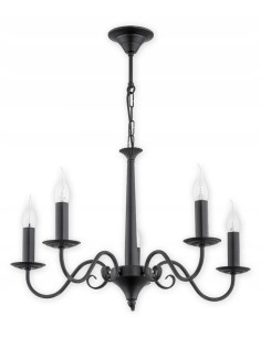 Czarny żyrandol ASTI Retro, elegancka lampa sufitowa 5-punktowa, metalowa, do salonu i sypialni