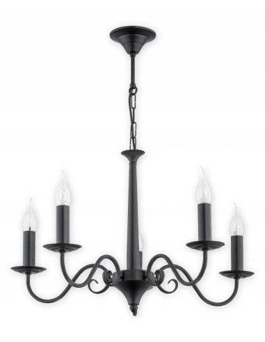 Czarny żyrandol ASTI Retro, elegancka lampa sufitowa 5-punktowa, metalowa, do salonu i sypialni