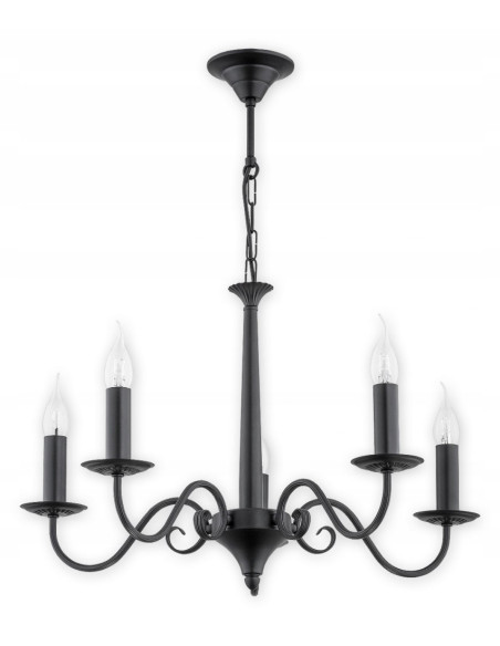 Czarny żyrandol ASTI Retro, elegancka lampa sufitowa 5-punktowa, metalowa, do salonu i sypialni