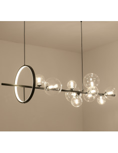 Lampa wisząca LED ORION LONG z bańkowymi kloszami w czarnym metalu – nowoczesny design do jadalni i eleganckich wnętrz.
