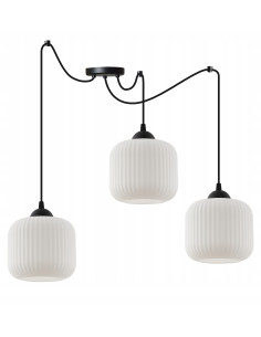 Lampa wisząca RIFFLE 3 ramienna, nowoczesne oświetlenie loftowe z białymi kloszami do jadalni i salonu