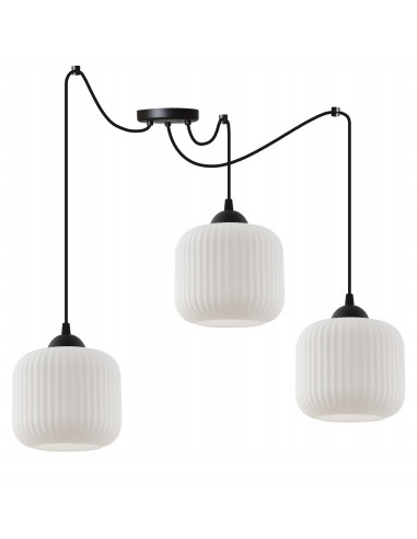 Lampa wisząca RIFFLE 3 ramienna, nowoczesne oświetlenie loftowe z białymi kloszami do jadalni i salonu