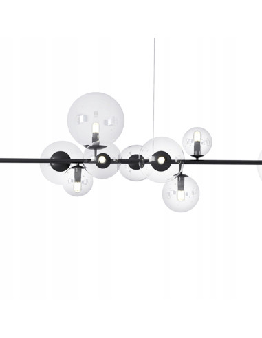 Lampa wisząca LED ORION LONG z bańkowymi kloszami w czarnym metalu – nowoczesny design do jadalni i eleganckich wnętrz.
