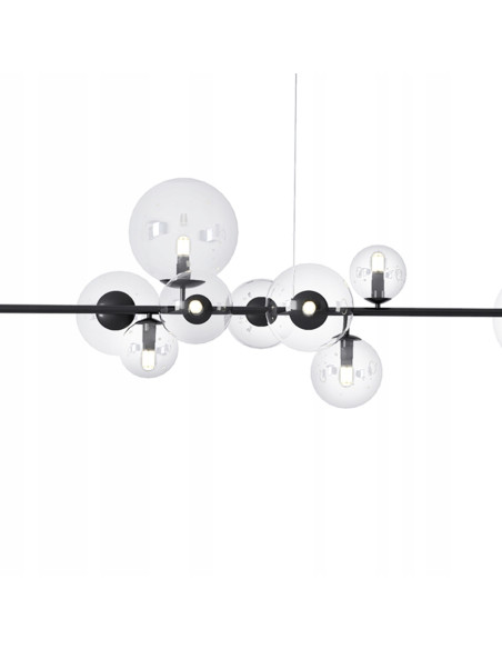 Lampa wisząca LED ORION LONG z bańkowymi kloszami w czarnym metalu – nowoczesny design do jadalni i eleganckich wnętrz.