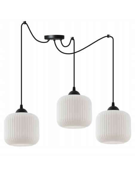 Lampa wisząca RIFFLE 3 ramienna, nowoczesne oświetlenie loftowe z białymi kloszami do jadalni i salonu