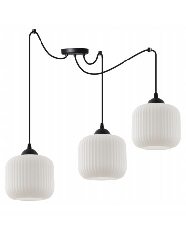 Lampa wisząca RIFFLE 3 ramienna, nowoczesne oświetlenie loftowe z białymi kloszami do jadalni i salonu